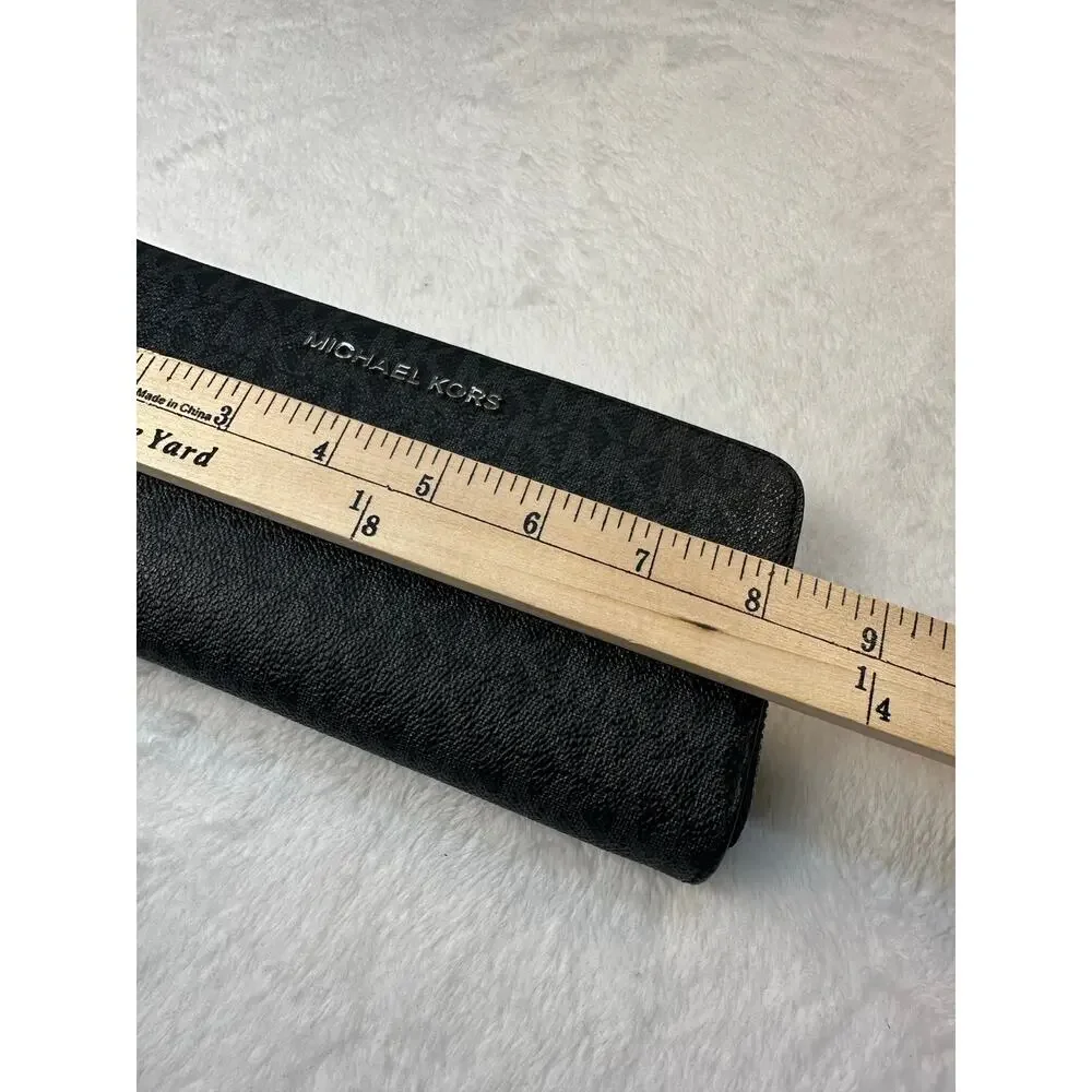 Michael Kors Jet Set Travel Large Continental Zip Around‎ Wallet MK Logo Black